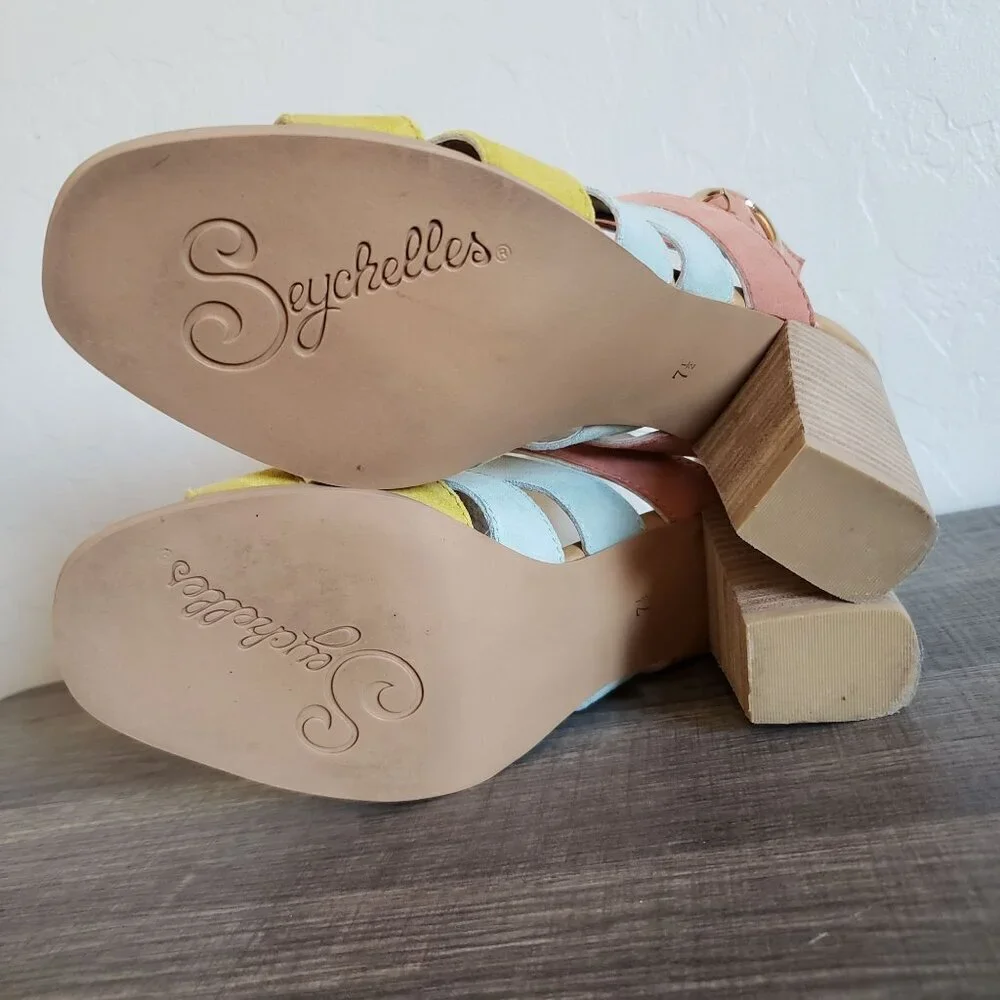 Seychelles Completely Engaged Pastel Suede Sandals Block Heel Multi Women's 7.5